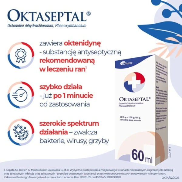 Oktaseptal (0,1g+2g)/100g, aerozol na skórę, 60ml 6