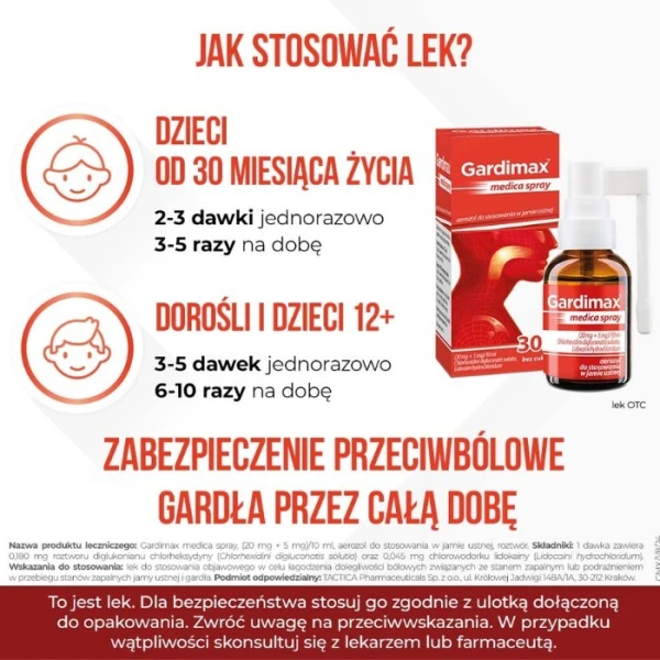Gardimax medica spray (20mg+5mg)/10ml, aerozol bez cukru, 30ml 4