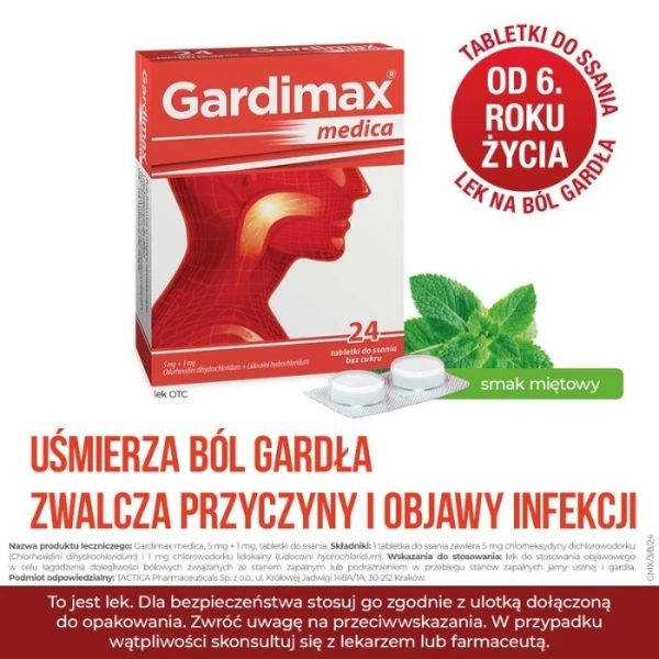 Gardimax medica (5mg+1mg), bez cukru, 24 tabletki do ssania 2