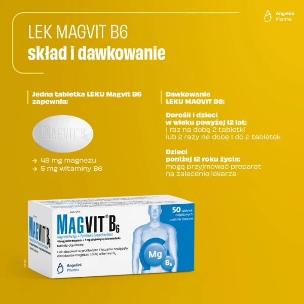 Magvit B6 (48mg+5mg), lek z magnezem i witaminą B6, 50 tabletek dojelitowych 2