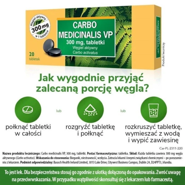 Carbo medicinalis VP 300mg, 20 tabletek 3