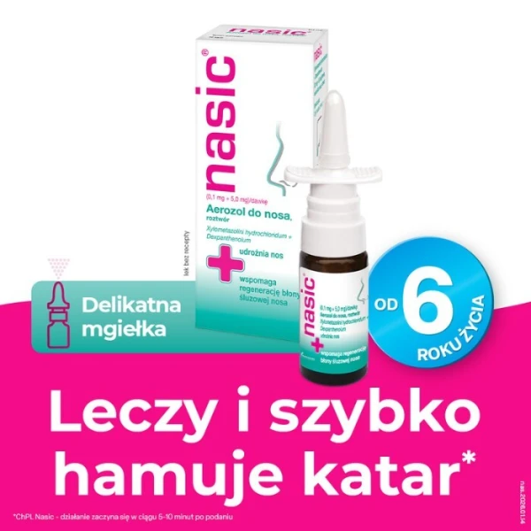 Nasic (0,1mg+5mg)/dawkę, aerozol do nosa, dla dorosłych i dzieci w wieku powyżej 6 lat, 10ml 2