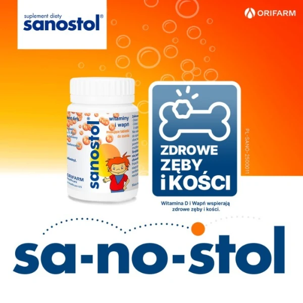 Sanostol, witaminy i wapń, smak pomarańczowy, 30 musujących tabletek do ssania 2