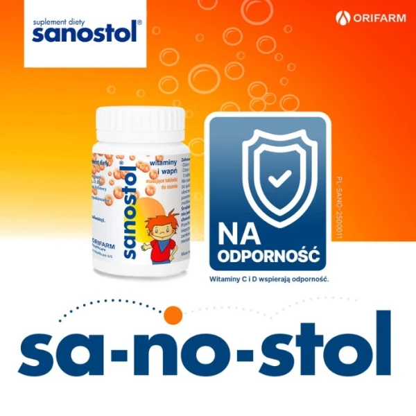 Sanostol, witaminy i wapń, smak pomarańczowy, 30 musujących tabletek do ssania 4