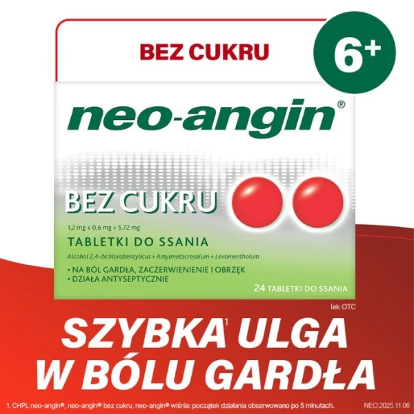 Neo-Angin bez cukru (1,2mg+0,6mg+5,72mg), 24 tabletki do ssania 5