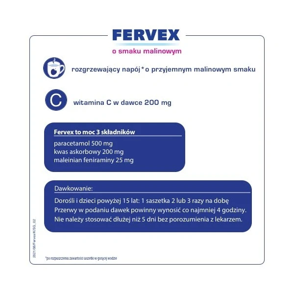 Fervex (500mg+200mg+25mg), granulat, smak malinowy, 8 saszetek 2