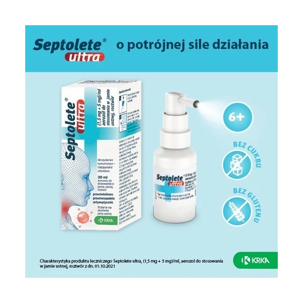 Septolete ultra (1,5mg+5mg)/ml, aerozol do stosowania w jamie ustnej, 30ml 4