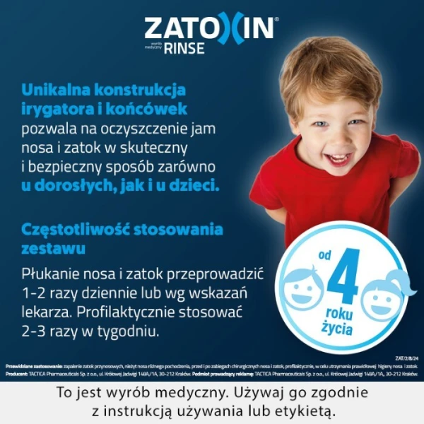 Zatoxin Rinse, zestaw do płukania nosa i zatok, irygator + 12 saszetek 5