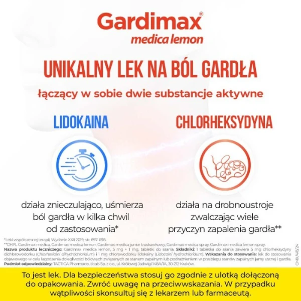 Gardimax medica lemon (5mg+1mg), bez cukru, 24 tabletki do ssania 2