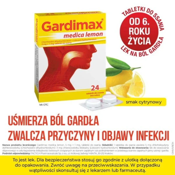 Gardimax medica lemon (5mg+1mg), bez cukru, 24 tabletki do ssania 3