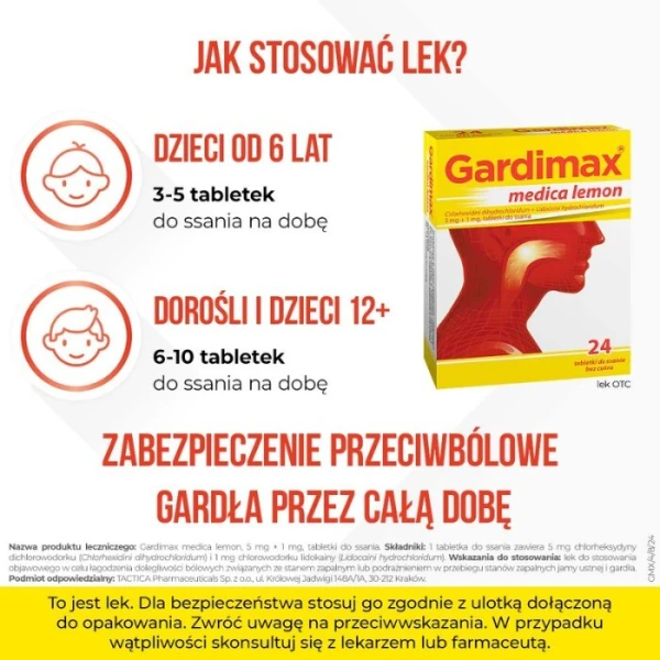 Gardimax medica lemon (5mg+1mg), bez cukru, 24 tabletki do ssania 4