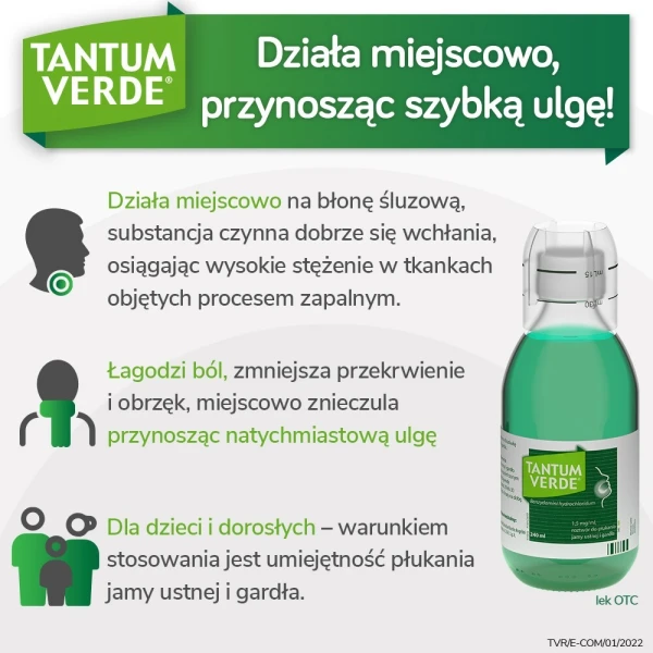 Tantum Verde 1,5mg/ml, roztwór do płukania jamy ustnej i gardła, 240ml 3