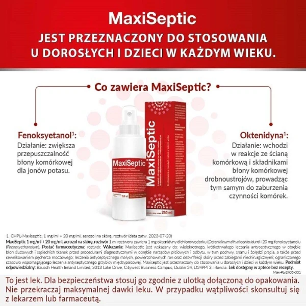 Maxiseptic (1mg+20mg/ml), aerozol na skórę, 250ml 4