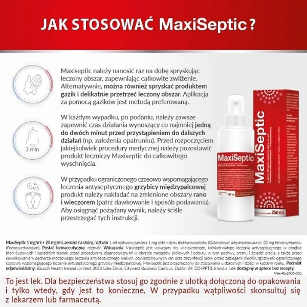Maxiseptic (1mg+20mg/ml), aerozol na skórę, 250ml 5