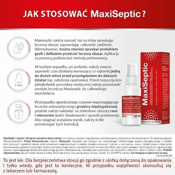 Maxiseptic (1mg+20mg/ml), aerozol na skórę, 50ml 5