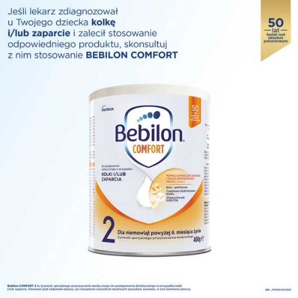 Bebilon Comfort 2, proszek, dla niemowląt z tendencją do kolek i zaparć, po 6 miesiącu życia, 400g 3