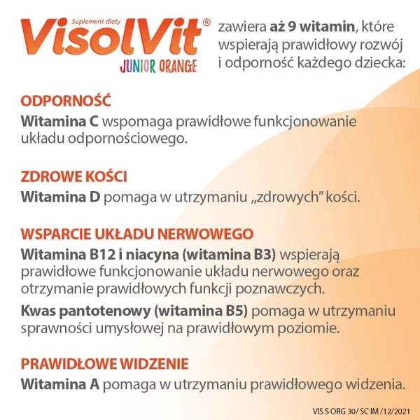 Visolvit Junior Orange, proszek musujący, smak pomarańczowy, po 3 roku życia, 30 saszetek 2