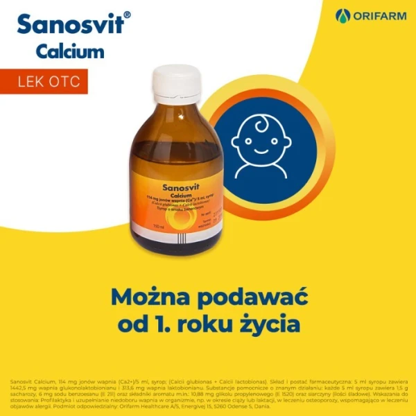 Sanosvit Calcium 114mg Ca2+/5ml, syrop o smaku bananowym, 150ml 4