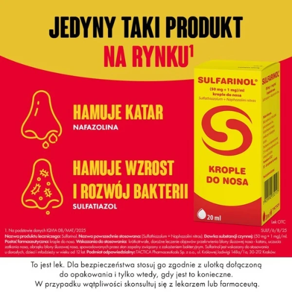 Sulfarinol 50mg + 1mg/ml, krople do nosa, 20ml 2