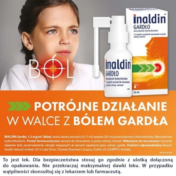 Inaldin Gardło 1,5mg/ml, aerozol do stosowania w jamie ustnej, 30ml 3