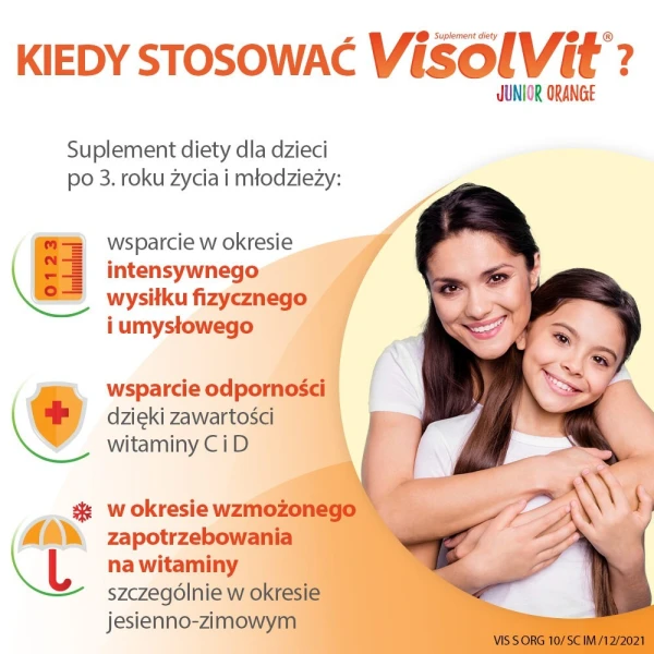 Visolvit Junior Orange, proszek musujący, smak pomarańczowy, po 3 roku życia, 10 saszetek 3