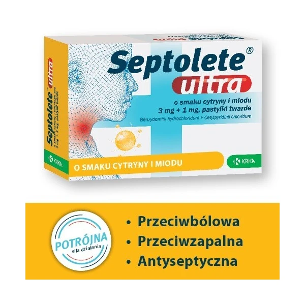 Septolete Ultra (3mg + 1mg), smak cytryny i miodu, 16 pastylek twardych 4