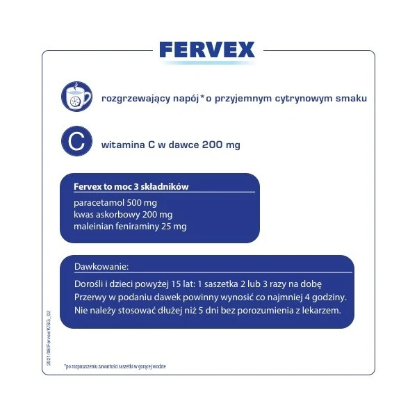Fervex (500mg+200mg+25mg), granulat do sporządzania roztworu doustnego, 8 saszetek 2