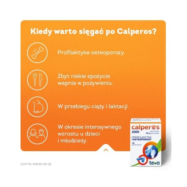 Calperos 1000 (400mg Ca2+), profilaktyka osteoporozy, 100 kapsułek 2