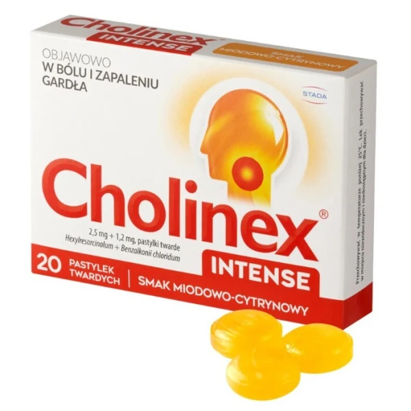 Cholinex Intense (1,2mg+2,5mg), smak miodowo-cytrynowy, 20 pastylek do ssania 2