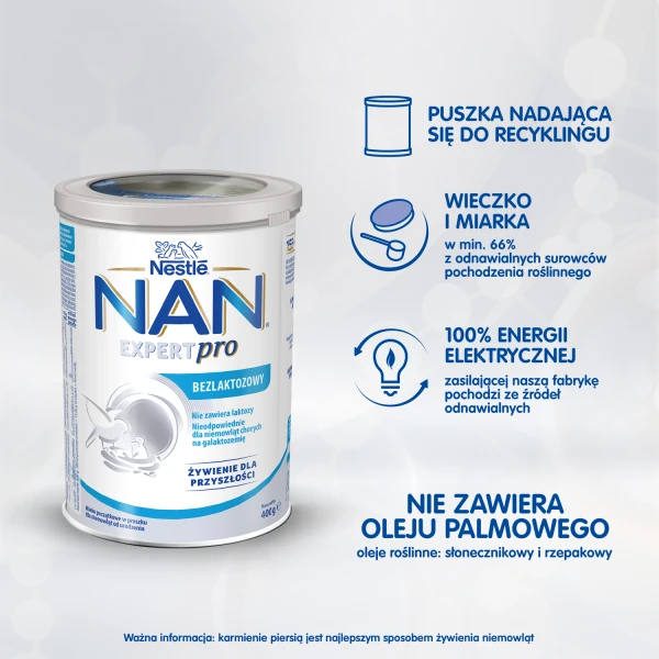 Nestle Nan ExpertPro Bezlaktozowy, mleko początkowe dla niemowląt z nietolerancją laktozy, od urodzenia, 400g 2