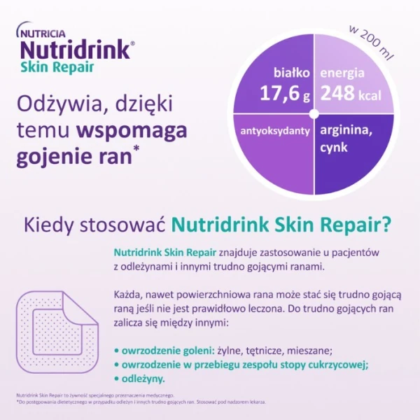 Nutridrink Skin Repair, produkt odżywczy wysokoenergetyczny, smak czekoladowy, płyn, 4x200ml 2