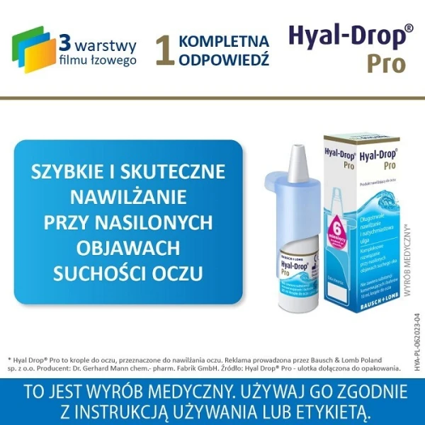 Hyal-Drop Pro, krople nawilżające do oczu, 10ml 3