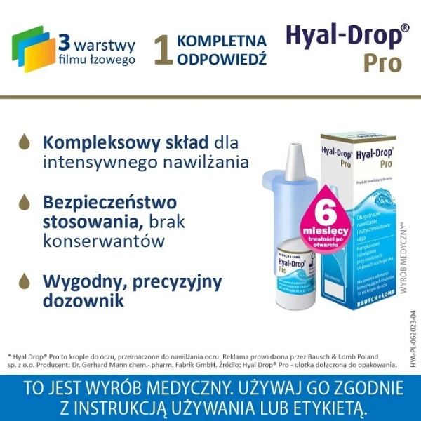 Hyal-Drop Pro, krople nawilżające do oczu, 10ml 4