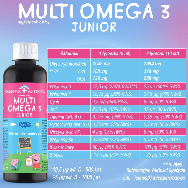 Domowa Apteczka, MultiOmega 3 Junior, płyn o smaku owoców tropikalnych, 250ml 4