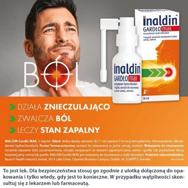 Inaldin Gardło Max 3mg/ml, aerozol do stosowania w jamie ustnej, 30ml 2