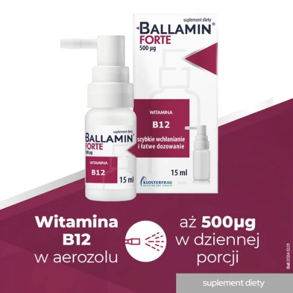 Ballamin Forte, witamina B12 500mcg, aerozol doustny, 15ml 4