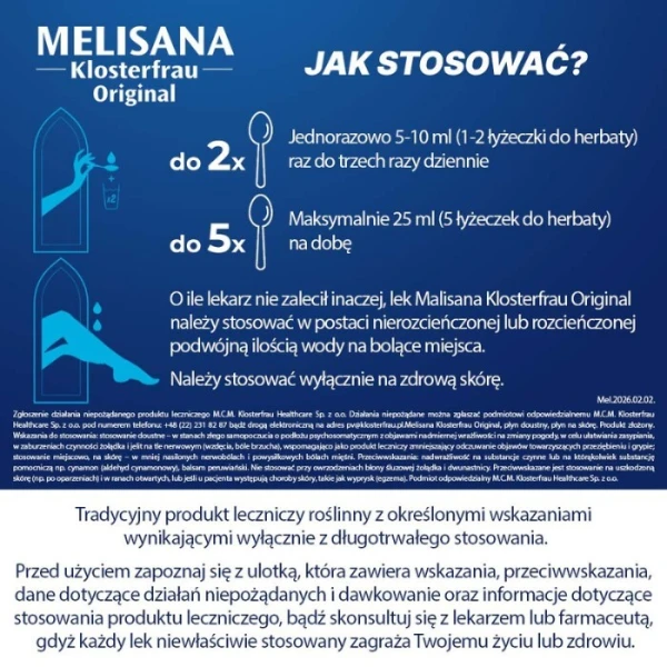 Melisana Klosterfrau Original, lek złożony, płyn doustny, płyn na skórę, 235ml 5