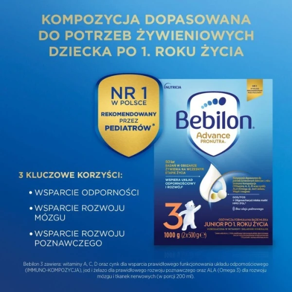 Bebilon 3 Advance, formuła na bazie mleka, po 1 roku życia, 1000g 2
