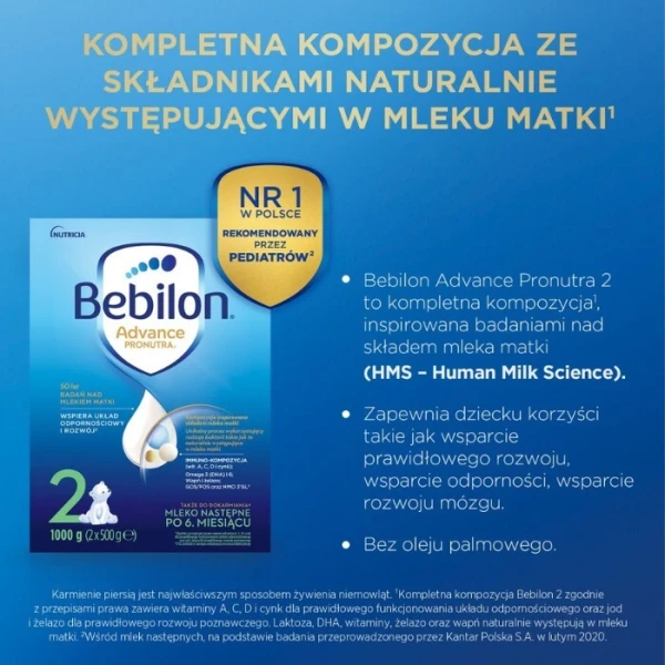 Bebilon 2 Advance, mleko modyfikowane, dla niemowląt po 6 miesiącu życia, 1000g 2