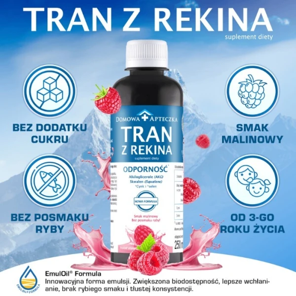Domowa Apteczka, Tran z rekina, Odporność, smak malinowy, po 3 roku życia, 250ml 4