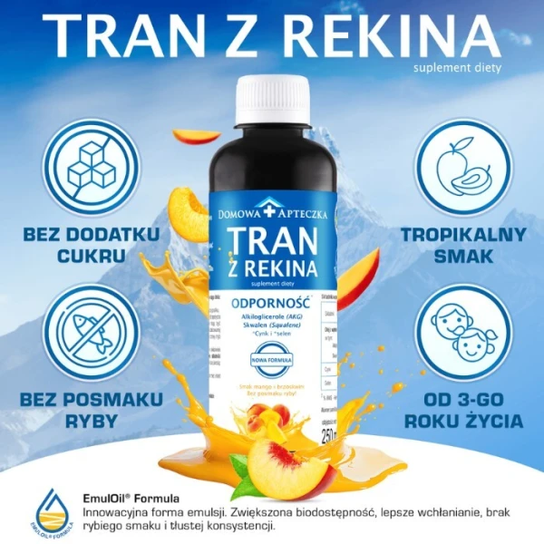 Domowa Apteczka, Tran z rekina, Odporność, smak mango i brzoskwinia, po 3 roku życia, 250ml 3
