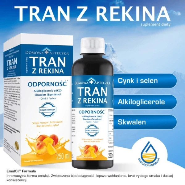 Domowa Apteczka, Tran z rekina, Odporność, smak mango i brzoskwinia, po 3 roku życia, 250ml 4