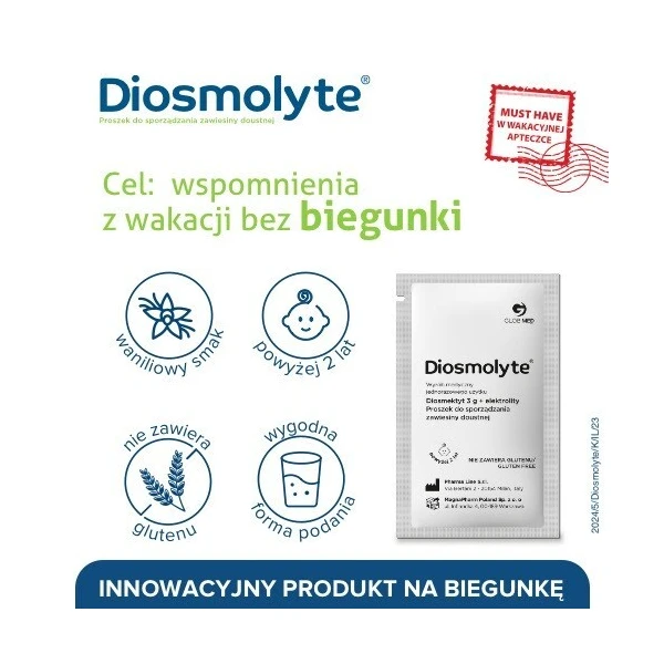 Diosmolyte, proszek, smak waniliowy, po 2 roku życia, 12 saszetek 2