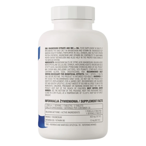 OstroVit, Magnesium Citrate 400mg + B6, 90 tabletek 2
