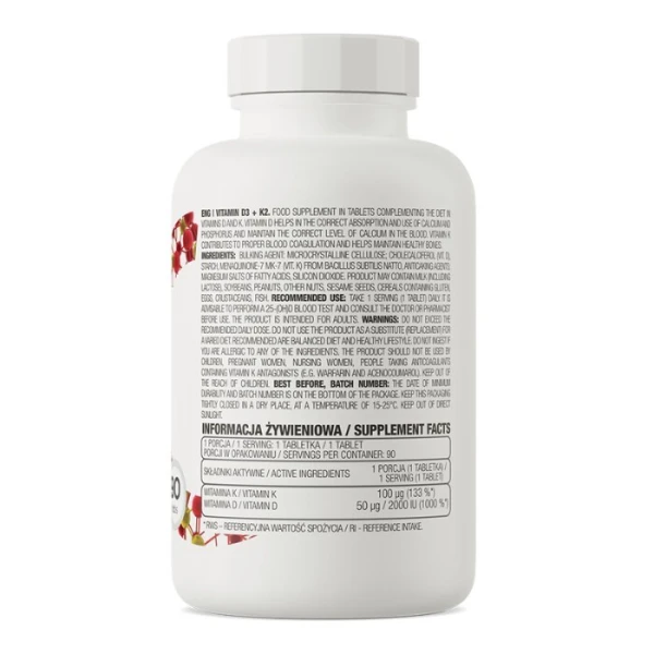 OstroVit, Vitamin D3+K2, 90 tabletek 2