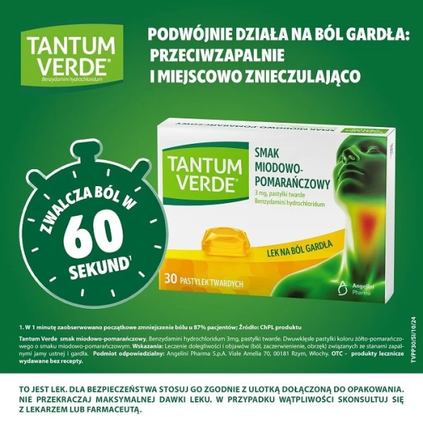 Tantum Verde 3mg, smak miodowo-pomarańczowy, 30 pastylek do ssania 2