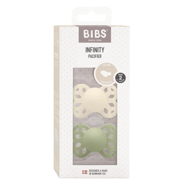 Bibs Infinity Anatomical, smoczek uspokajający ortodontyczny, silikonowy, ivory&sage, rozmiar M, po 6 miesiącu, 2 sztuki 5