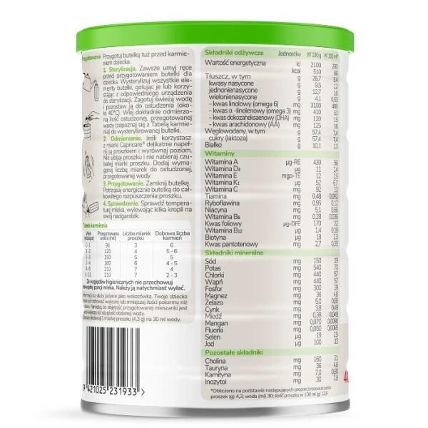 Capricare 1, mleko początkowe kozie, od urodzenia, 400g 2