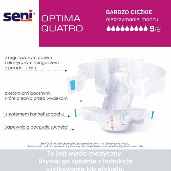 Pieluchomajtki Seni Optima Quatro, rozmiar M, chłonność 9, 10 sztuk 3