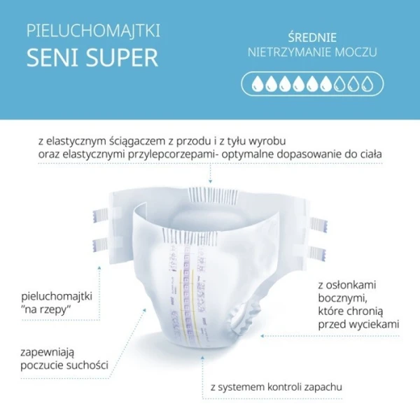 Pieluchomajtki Seni Super, rozmiar XL, chłonność 6, nowa wersja, 30 sztuk 2